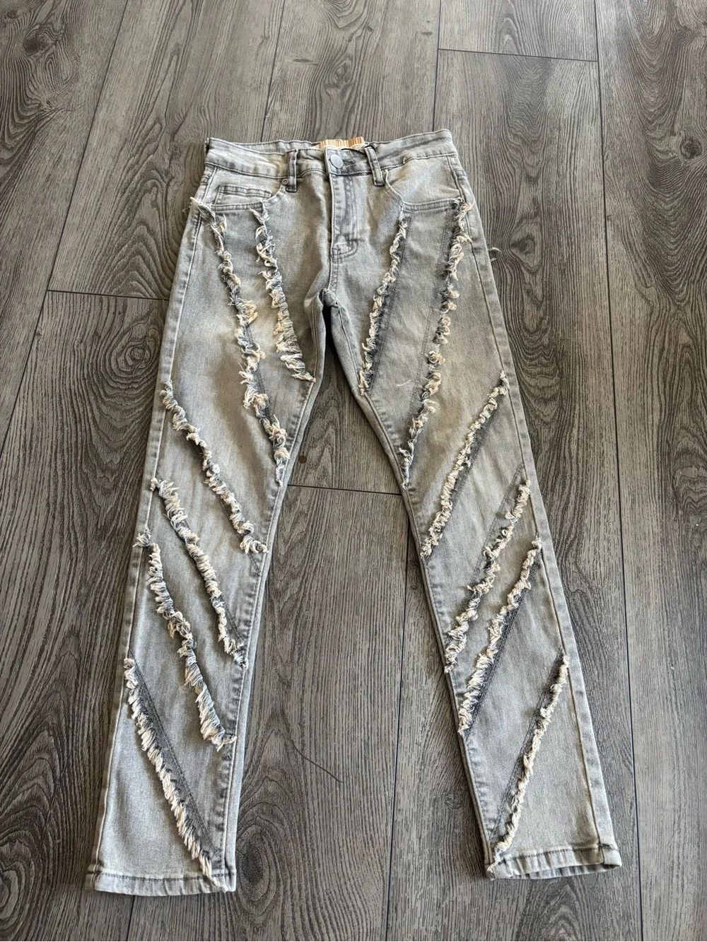 Street jeans boys Light Gray Distressed Fringe Jeans